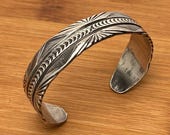 Vintage Southwestern Sterling Silver Feather Cuff Bracelet, Shube 925