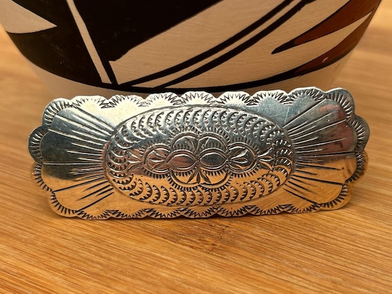 Navajo Sterling Silver Concho Pin/Brooch by Spencer - Native American Jewelry, Concha Style, Collectible