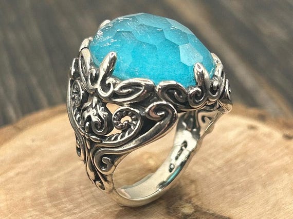 NOS Artisan Crafted Relios Blue Quartz Statement Ring, Size 8, Vintage Sterling Silver, Carolyn Pollack Design