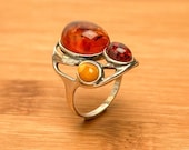 Whimsical Baltic Amber Ring in Sterling Silver | Unique Design & Honey-Colored Gemstones