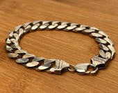 Vintage Sterling Silver Curb Chain Bracelet, 61.4g, Italy 925