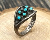 Vintage Southwestern Sterling Silver Sleeping Beauty Turquoise Petit Point Cluster Ring
