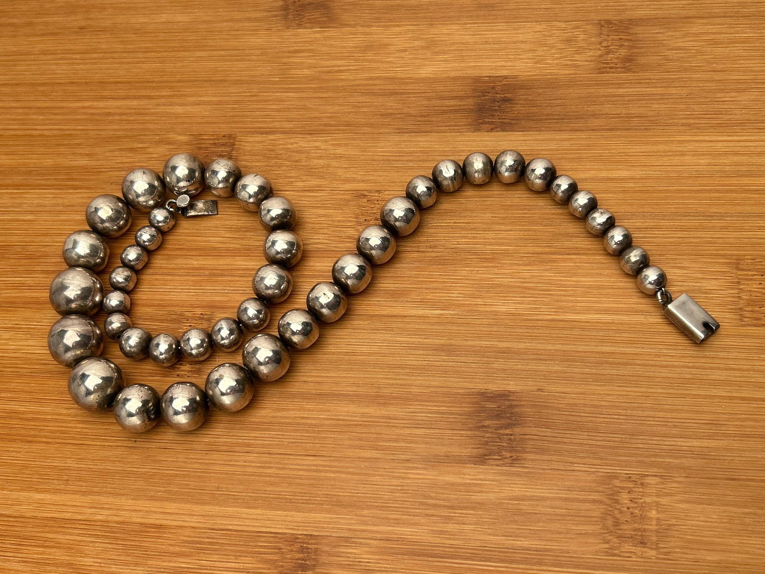 【Mexican jewelry】Silver Ball Necklace VTG Taxco Mexico Ball Bead Necklace 925 Sterling Silver