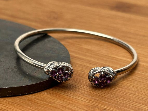 Vintage Carolyn Pollack Sterling Silver Amethyst Cuff Bracelet, Relios, NOS