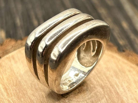 Vintage Silpada Sterling Silver Statement Ring | Modernist Geometric Wide Band | Size 7 | Retired 925 India