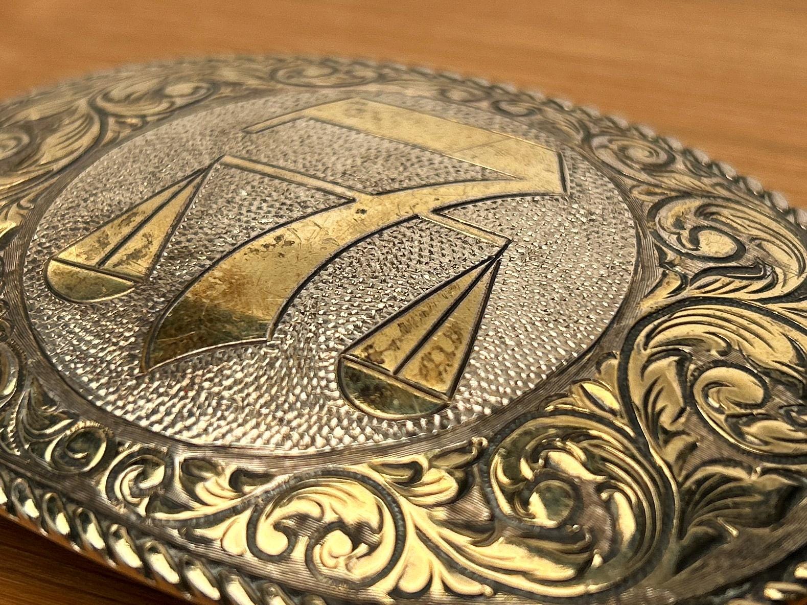 22K Gold on Sterling Silver San Carlos Crumrine Belt Buckle  display picture 1