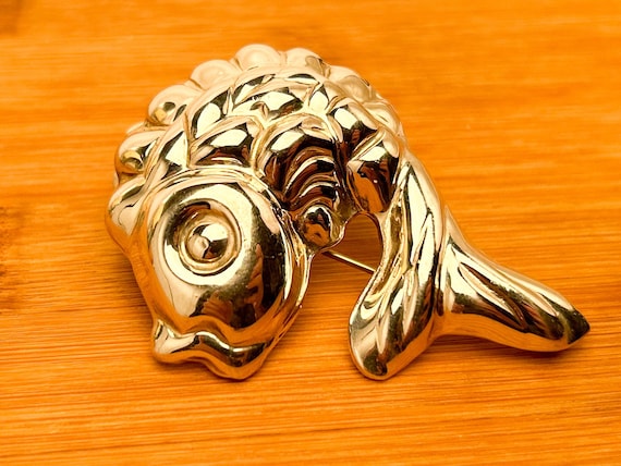 Vintage Mexican Sterling Silver Fish Brooch – 23g, 2.5" x 2" 925 Artisan Pin