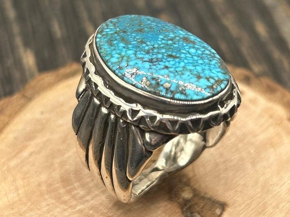 R. Sherman Sterling Silver Turquoise Ring, Statement Ring, Size 9.5, Collectible Ring