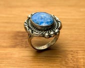 Navajo Blue Denim Lapis Ring, Sterling Silver, 7.25 Size, HG Marked