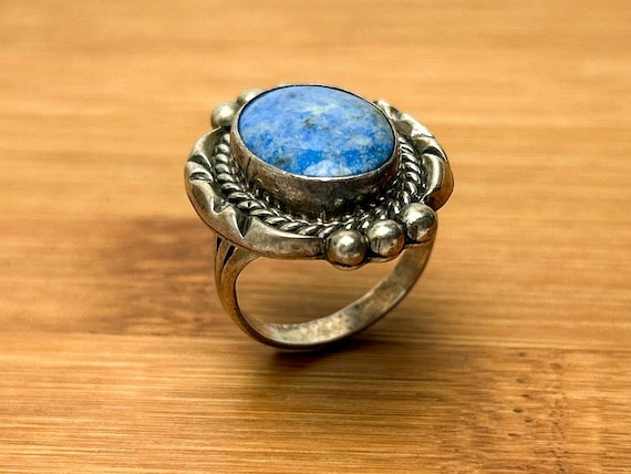 Navajo Blue Denim Lapis Ring, Sterling Silver, 7.25 Size, HG Marked