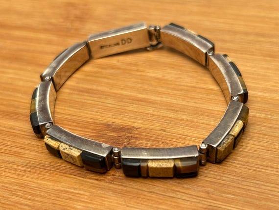 STERLING DD Cobblestone Inlay Bracelet, Vintage 7" Navajo Style Gemstone Link
