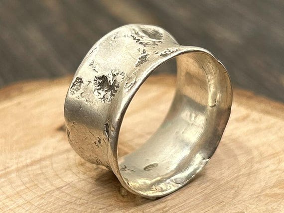 Vintage Sterling Silver Wide Band Ring, Statement Ring, Size 8, Textured Silver Ring, Unique Silver Jewelry, Designer Signed