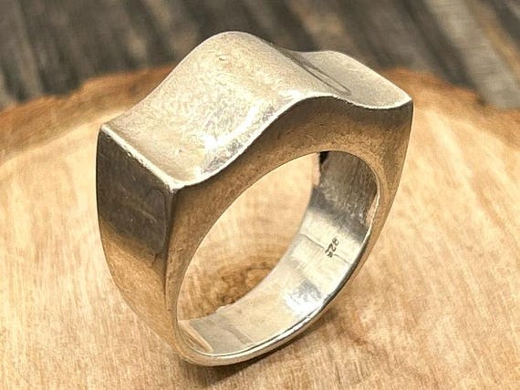 Vintage Brutalist Sterling Silver Statement Ring, Size 7 - Geometric Edgy Design