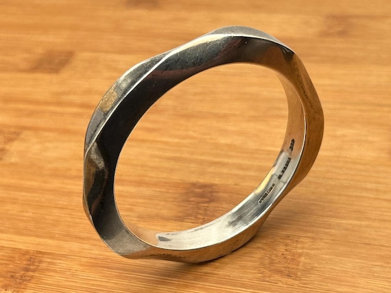 Modernist Wavy Bangle, Sterling Silver Heavy Bangle Bracelet, Vintage Sculptural 7 3/4 inch
