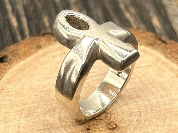 Ank Cross Ring, Sterling Silver Ankh Ring, Mexico 925 Ring, Egyptian Revival Jewelry