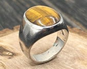 Vintage Taxco Sterling Silver Tiger’s Eye Ring, Size 9, Heavy 16.88g