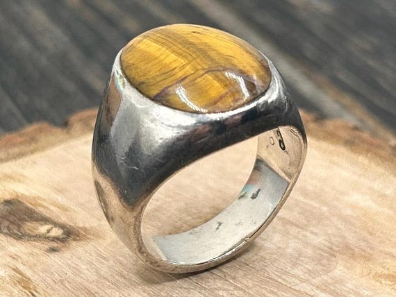 Vintage Taxco Sterling Silver Tiger’s Eye Ring, Size 9, Heavy 16.88g