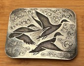 Vintage Hand-Engraved Sterling Silver Duck Hunting Belt Buckle - Signed & Dated 1975