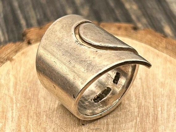 Sterling Silver Bypass Ring, Wide Band Mexican Jewelry, Size 5.5