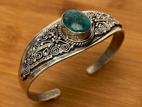 Timeless Turquoise Sterling Silver Cuff Bracelet, Artisan Crafted with Balinese Flair