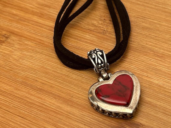 Vintage Red Jasper Heart Pendant Necklace, Sterling Silver, Mexican Silver, Boho Necklace, Southwestern Jewelry, Statement Necklace