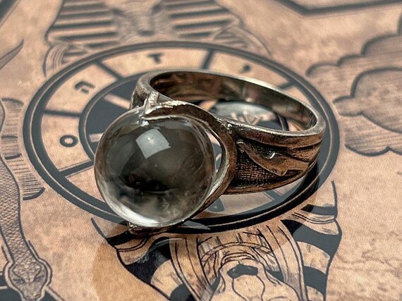 Vintage Pool of Light Sterling Silver Ring, Celestial Star Design, Mystical Divination Jewelry for Halloween with Custom Tarot Cards