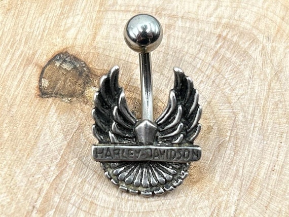 Vintage Harley-Davidson Belly Button Ring, 925 Sterling Silver, Biker Jewelry, Eagle Wings