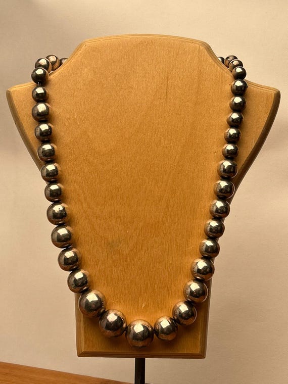 Vintage Taxco Sterling Silver Bead Necklace, TD-29, 98 Grams, 19 Inches