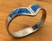 Vintage Taxco Mexico Sterling Silver Inlay Modernist Clamper Bracelet TL-83