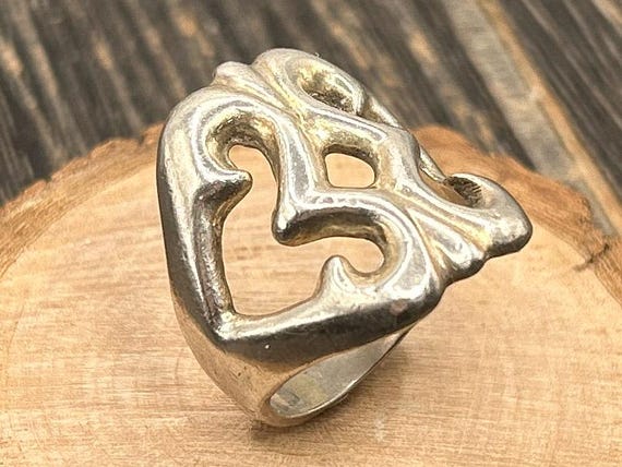 Vintage Mexican Sterling Silver Ring Heavy Abstract Openwork Mexico Band Modernist Jewelry
