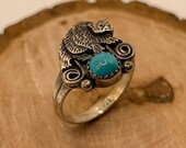 Vintage Navajo Sterling Silver Ring, Turquoise Bear Motif, Native American Jewelry