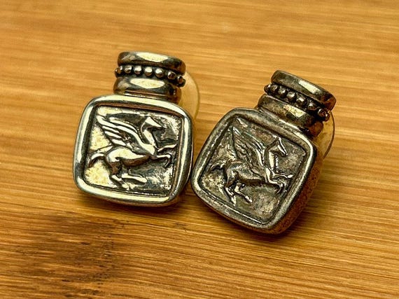 Vintage Sterling Silver Pegasus Stud Earrings