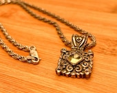 Vintage Joiella Sterling Silver Pendant with 14k Gold Accents on Italian 925 Patina Chain, Peridot-Like Stone, 20-Inch Necklace