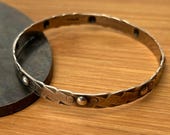 Vintage Hand Made Sterling Silver Geometric Bangle Bracelet - 8 Inch - Artisan Crafted Statement Piece
