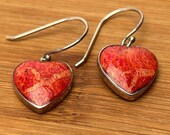 Vintage Red Coral Heart Earrings, Sterling Silver, Romantic Gift, 925, Valentine's Day
