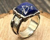 Vintage Israeli Sterling Silver Lapis Lazuli Ring | Brutalist Modernist Statement | Size 8 | Signed 925 Israel
