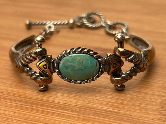 Vintage Carolyn Pollack Relios Sterling Silver & Turquoise Bracelet, Adjustable, Signed