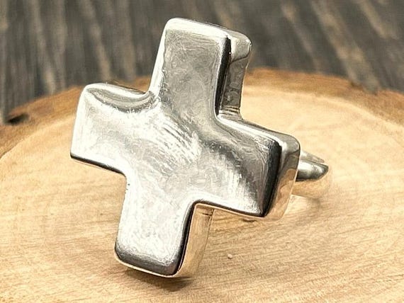 Vintage Mexican Silver Cross Ring | Bold Chunky Sterling 925 Statement Jewelry | Size 5 1/2 | Taxco Era Style
