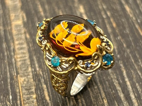 Michael Valitutti Sterling Silver Floral Ring | Size 6 Flower in Amber