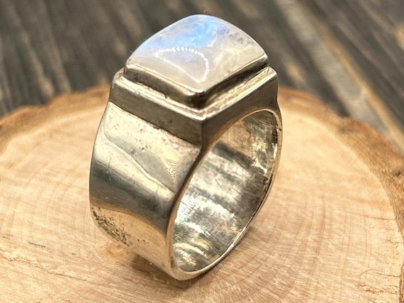 Vintage Sterling Silver Moonstone Ring, Size 9.5, 14.2g, Unique Statement Ring