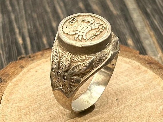 Vintage Sterling Silver Zodiac Ring | Cancer Signet Ring Size 10 1/4 | 925 Mens Band 8.5g