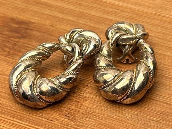 Tiffany & Co. Sterling Silver 18k Gold Twisted Rope Door Knocker Earrings