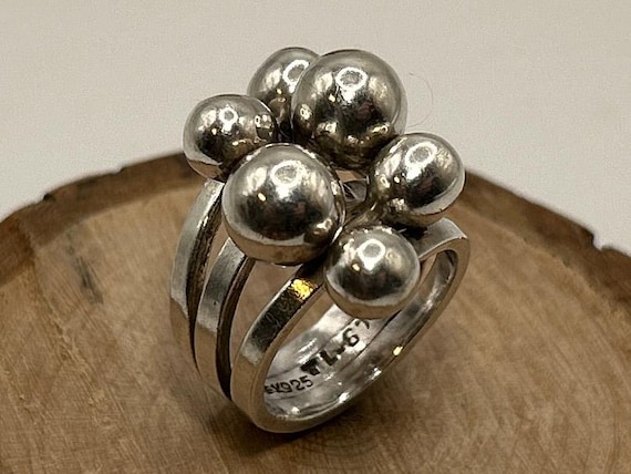 Vintage Taxco Sterling Silver Sphere Modernist Bypass Ring Size 6 MEX 925 TL-67
