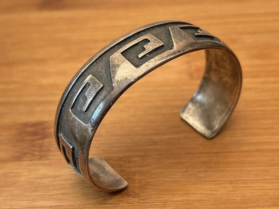 Vintage Hopi Style Sterling Silver Overlay Cuff Bracelet Geometric Cloud Design Native American Style