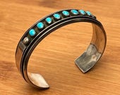 Vintage Southwest Sterling Silver Sleeping Beauty Turquoise Cuff Bracelet Signed M.