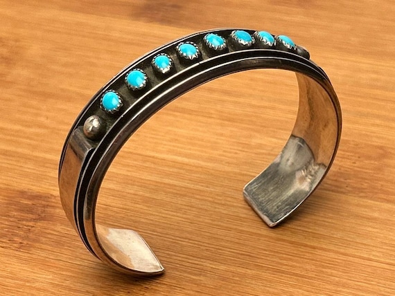Vintage Southwest Sterling Silver Sleeping Beauty Turquoise Cuff Bracelet Signed M.