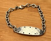 Heavy Sterling Silver ID Bracelet by Wasabi - Unisex Hammered Plate & Chain
