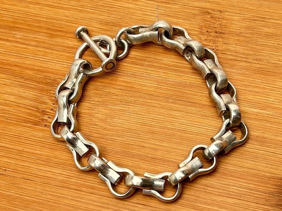 Vintage Heavy Sterling Silver Bracelet, 6 3/4", 49 Grams, Toggle Clasp, Mexico, 925