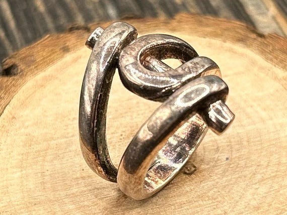 Vintage Brutalist Sterling Silver Ring, Size 6.75 - SEZOIN 925, Modernist Statement Jewelry