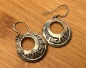 Vintage Sterling Silver Southwestern Earrings, Native American Style Jewelry, Hoop Earrings